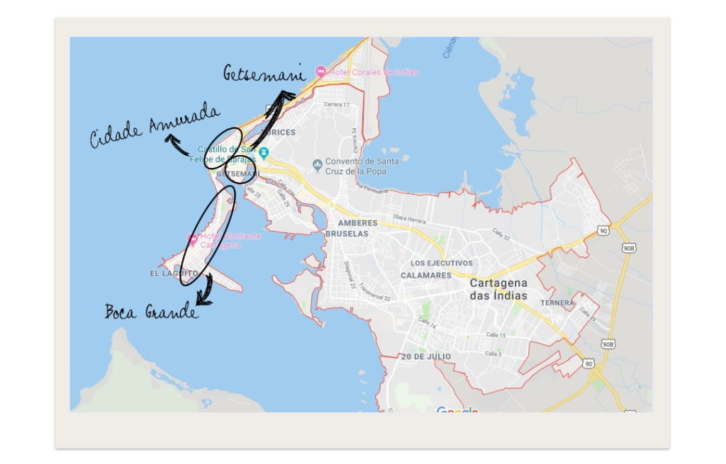 Regiões de cartagena como Getsemani, Boca Grande e Cidade Amurada para saber onde se hospedar em Cartagena,